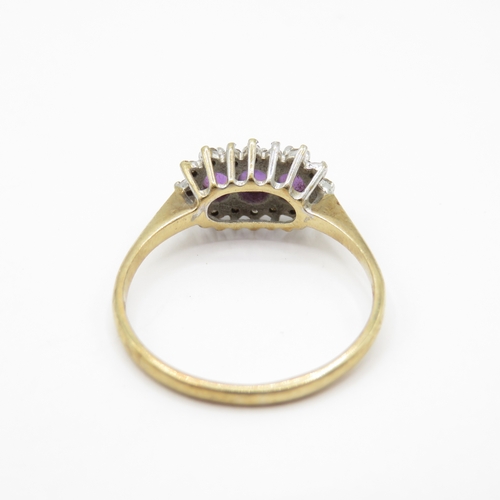 9 - 9ct Gold Amethyst and Diamond Cluster Ring (1.7g) Size N