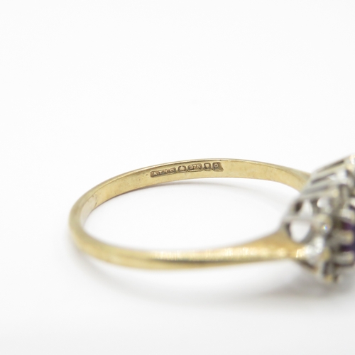 9 - 9ct Gold Amethyst and Diamond Cluster Ring (1.7g) Size N