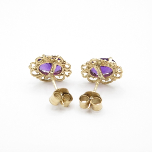 10 - 2 x 9ct Gold Amethyst & Purple Gemstone Stud Earrings (3.1g)