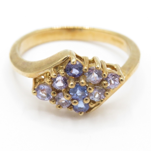 12 - 9ct Gold Tanzanite and Iolite Cluster Ring (2.9g) Size N 1/2