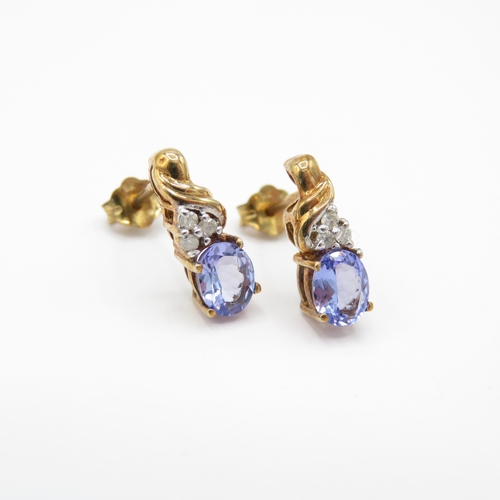 14 - 9ct Gold Diamond and Tanzanite & Iolite and White Zircon Stud Earrings (2.4g)