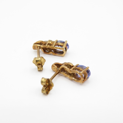 14 - 9ct Gold Diamond and Tanzanite & Iolite and White Zircon Stud Earrings (2.4g)