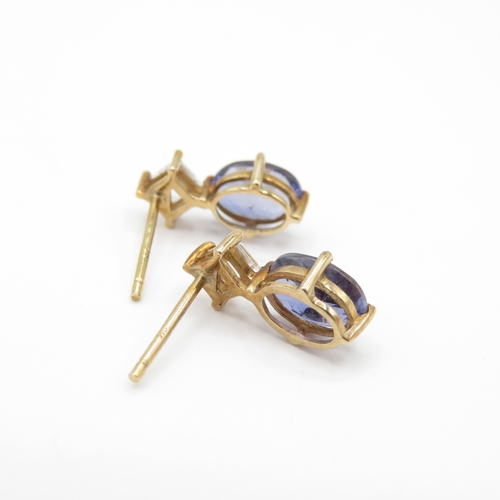 14 - 9ct Gold Diamond and Tanzanite & Iolite and White Zircon Stud Earrings (2.4g)