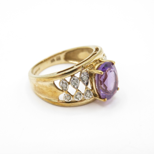 17 - 9ct Gold Diamond and Amethyst Dress Ring (3.4g) Size K