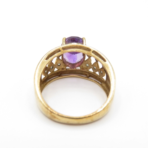17 - 9ct Gold Diamond and Amethyst Dress Ring (3.4g) Size K
