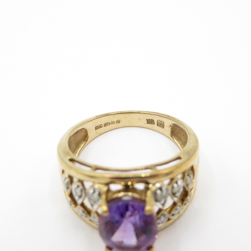 17 - 9ct Gold Diamond and Amethyst Dress Ring (3.4g) Size K