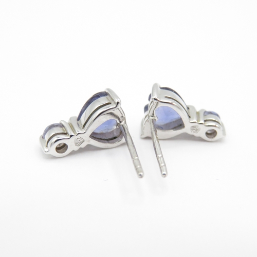 18 - 2 x 9ct White Gold Tanzanite Stud Earrings inc Heart (2.3g)