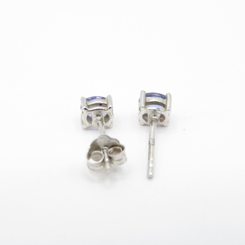 18 - 2 x 9ct White Gold Tanzanite Stud Earrings inc Heart (2.3g)