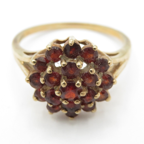 19 - 9ct Gold Garnet Cluster Ring (2.8g) Size N 1/2