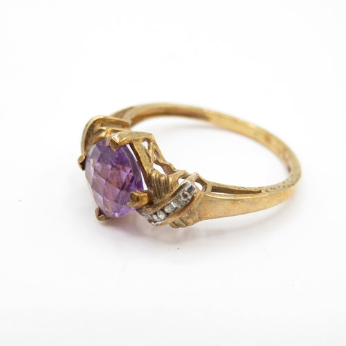 23 - 9ct Gold Amethyst and Diamond Dress Ring (2.3g) Size N
