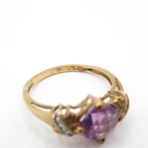 23 - 9ct Gold Amethyst and Diamond Dress Ring (2.3g) Size N