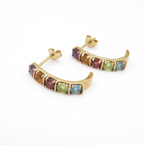 3 - 9ct Gold Amethyst, Citrine, Garnet, Peridot, Topaz Half Hoop Earrings  (2.4g)