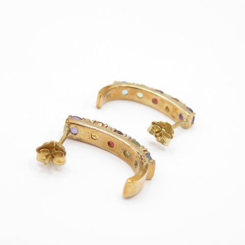 3 - 9ct Gold Amethyst, Citrine, Garnet, Peridot, Topaz Half Hoop Earrings  (2.4g)