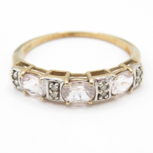 33 - 9ct Gold Morganite and White Sapphire Dress Ring (2.5g) Size R 1/2