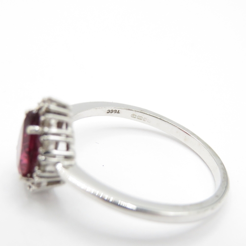 35 - 9ct White Gold Garnet and Diamond Halo Ring (2.8g) Size S