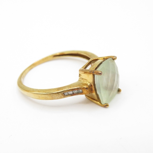 36 - 9ct Gold Prasiolite and Diamond Cocktail Ring (3g) Size Q 1/2