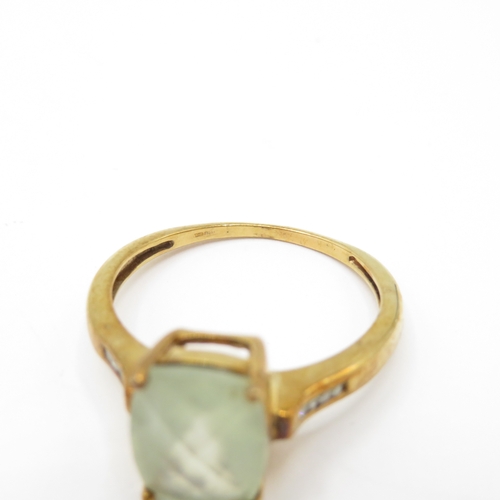 36 - 9ct Gold Prasiolite and Diamond Cocktail Ring (3g) Size Q 1/2