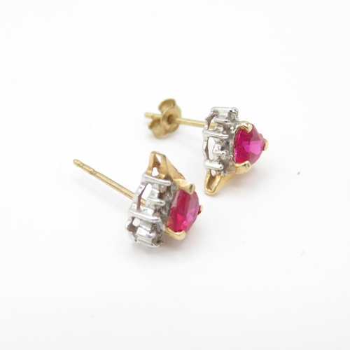 38 - 9ct Gold Ruby and Diamond Heart Stud Earrings (1.5g)