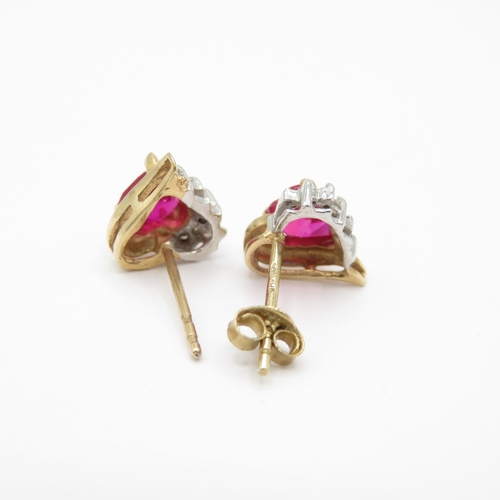 38 - 9ct Gold Ruby and Diamond Heart Stud Earrings (1.5g)