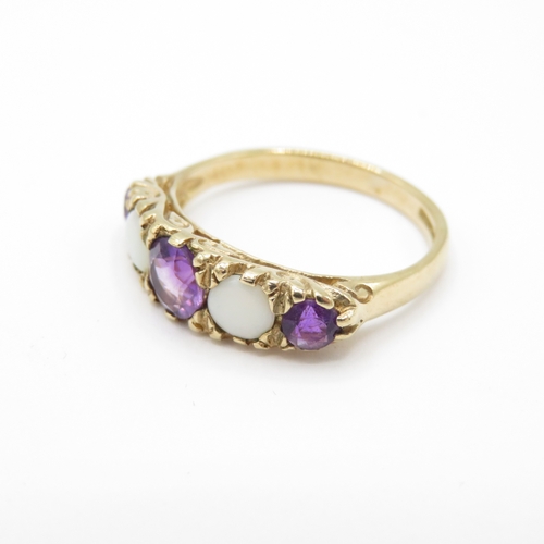 4 - 9ct Gold Amethyst and Opal Five Stone Ring (2.4g) Size L 1/2