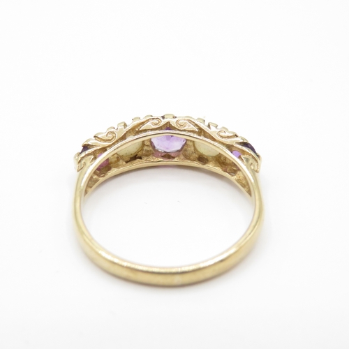 4 - 9ct Gold Amethyst and Opal Five Stone Ring (2.4g) Size L 1/2