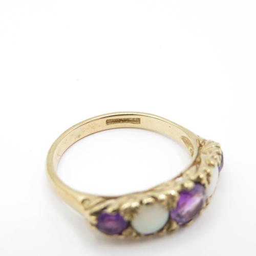 4 - 9ct Gold Amethyst and Opal Five Stone Ring (2.4g) Size L 1/2