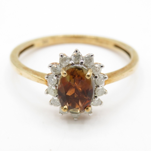 46 - 9ct Gold Smokey Topaz and Diamond Halo Ring (1.9g) Size P