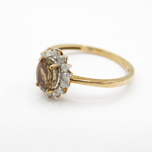 46 - 9ct Gold Smokey Topaz and Diamond Halo Ring (1.9g) Size P