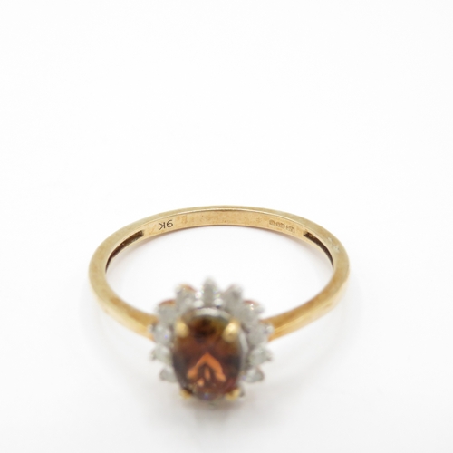46 - 9ct Gold Smokey Topaz and Diamond Halo Ring (1.9g) Size P