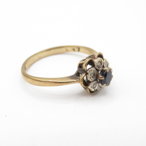 49 - 9ct Gold Sapphire and Diamond Floral Halo Ring (2.3g) Size M 1/2