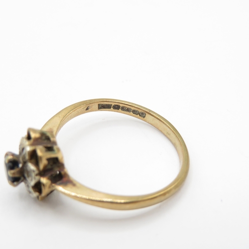 49 - 9ct Gold Sapphire and Diamond Floral Halo Ring (2.3g) Size M 1/2