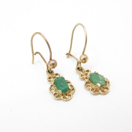 50 - 2 x 9ct Gold Emerald and Diamond Earrings (2.6g)