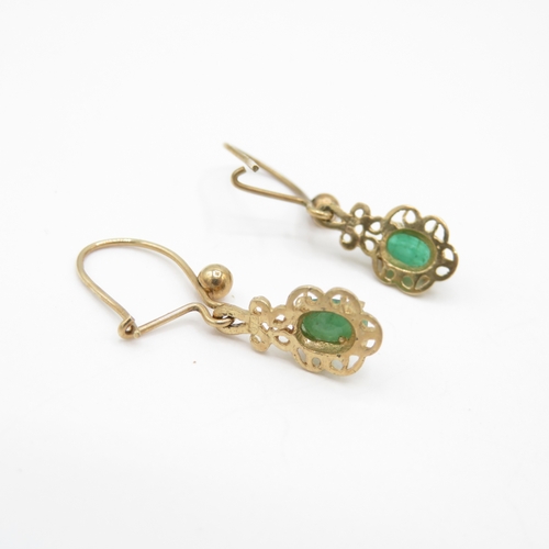 50 - 2 x 9ct Gold Emerald and Diamond Earrings (2.6g)
