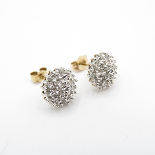 51 - 2 x 9ct Gold Diamond Cluster Stud Earrings (3.6g)