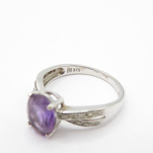 59 - 9ct White Gold Amethyst and Moissanite Dress Ring (2.6g) Size M
