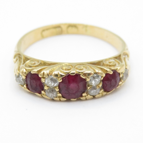 25 - 18ct gold antique ruby & diamond boat ring (2.5g) Size I