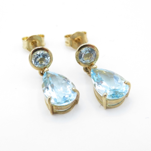 44 - 9ct gold blue topaz drop earrings (1.9g)