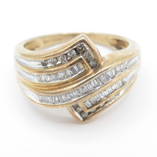 45 - 9ct gold diamond crossover ring (4.2g) Size N