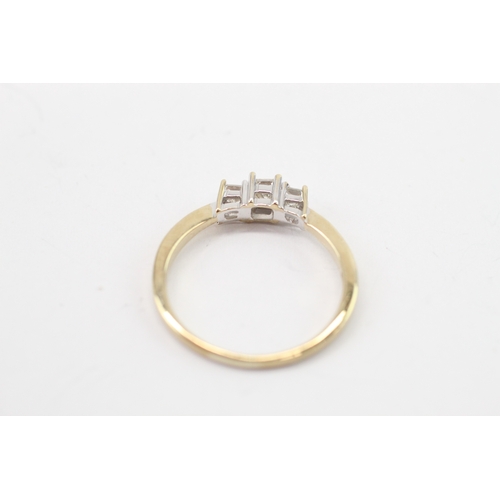 12 - 9ct gold princess cut diamond trilogy ring (1.5g) Size M