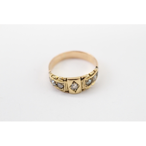 19 - 15ct gold antique split pearl diamond ring as found (3g) Size J