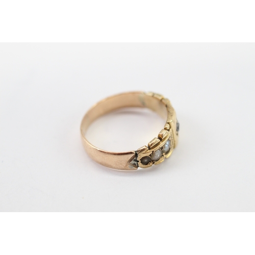 19 - 15ct gold antique split pearl diamond ring as found (3g) Size J