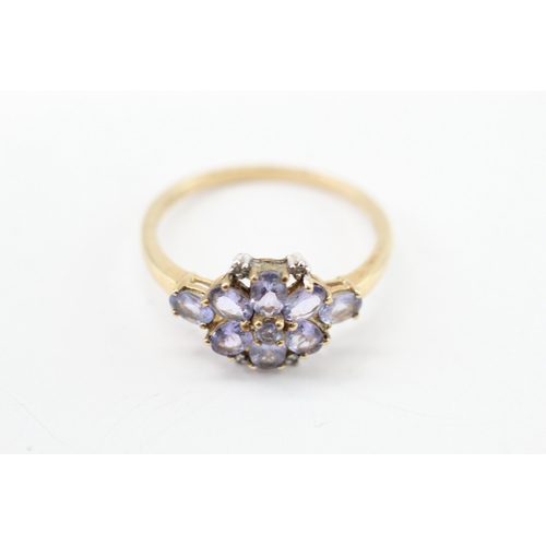 26 - 9ct gold tanzanite diamond cluster ring (2.4g) Size U
