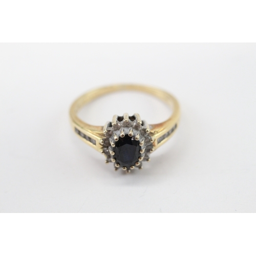 3 - 18ct gold sapphire diamond cluster ring (4.2g) Size P
