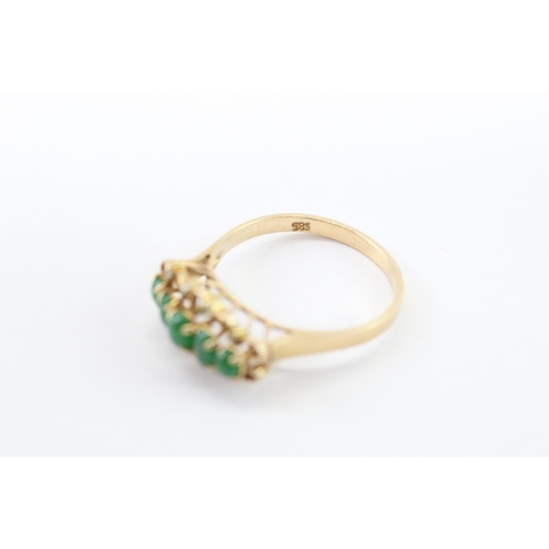 36 - 14ct gold jade & diamond dress ring (1.9g) Size N