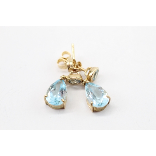 44 - 9ct gold blue topaz drop earrings (1.9g)
