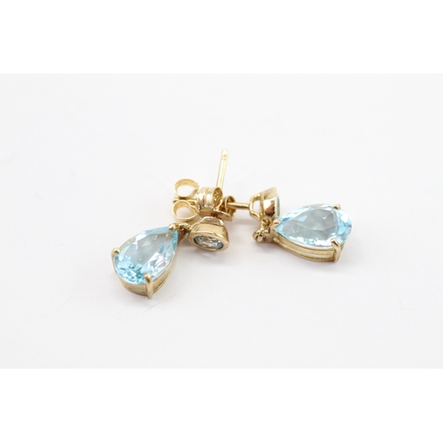 44 - 9ct gold blue topaz drop earrings (1.9g)