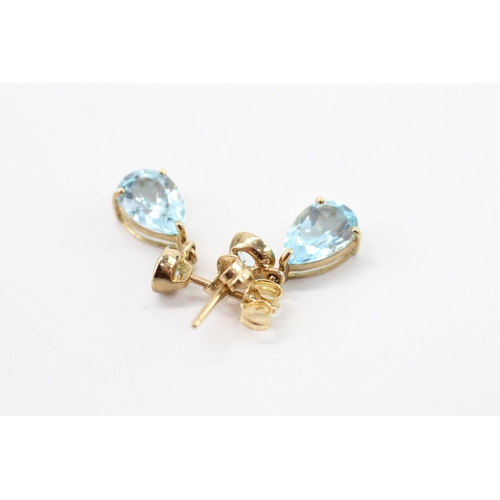 44 - 9ct gold blue topaz drop earrings (1.9g)