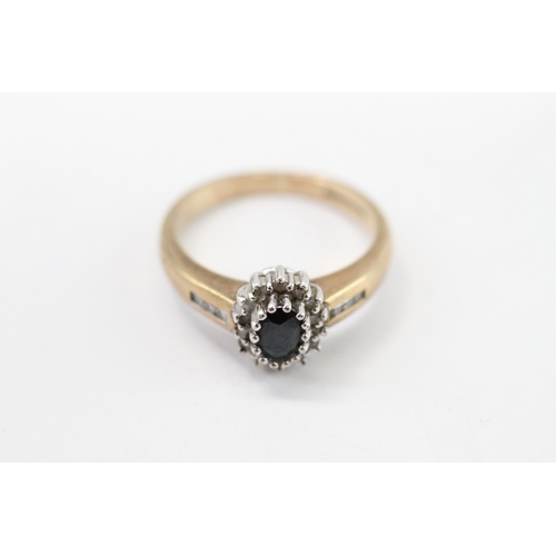53 - 9ct gold vintage sapphire & diamond cluster ring (3.8g) Size M 1/2