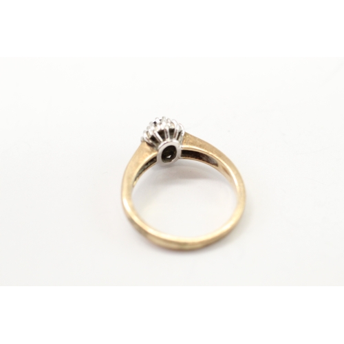 53 - 9ct gold vintage sapphire & diamond cluster ring (3.8g) Size M 1/2
