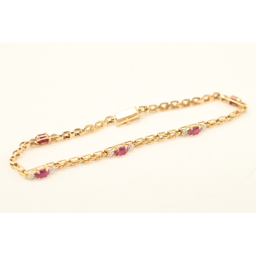 59 - 9ct gold ruby diamond link bracelet (3.4g)